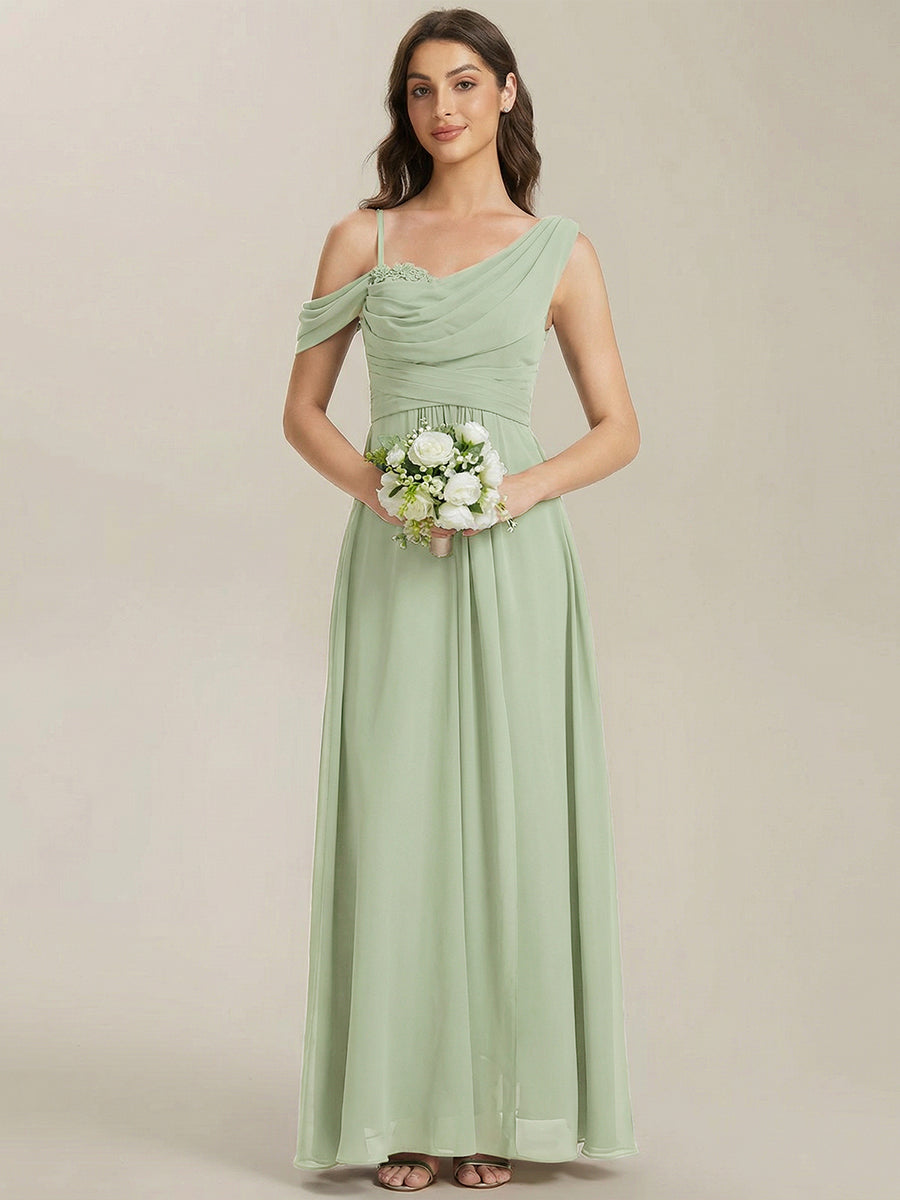 ever ERIKA|Thigh-High Slit Chiffon Dropped shoulders Bridesmaid Dress