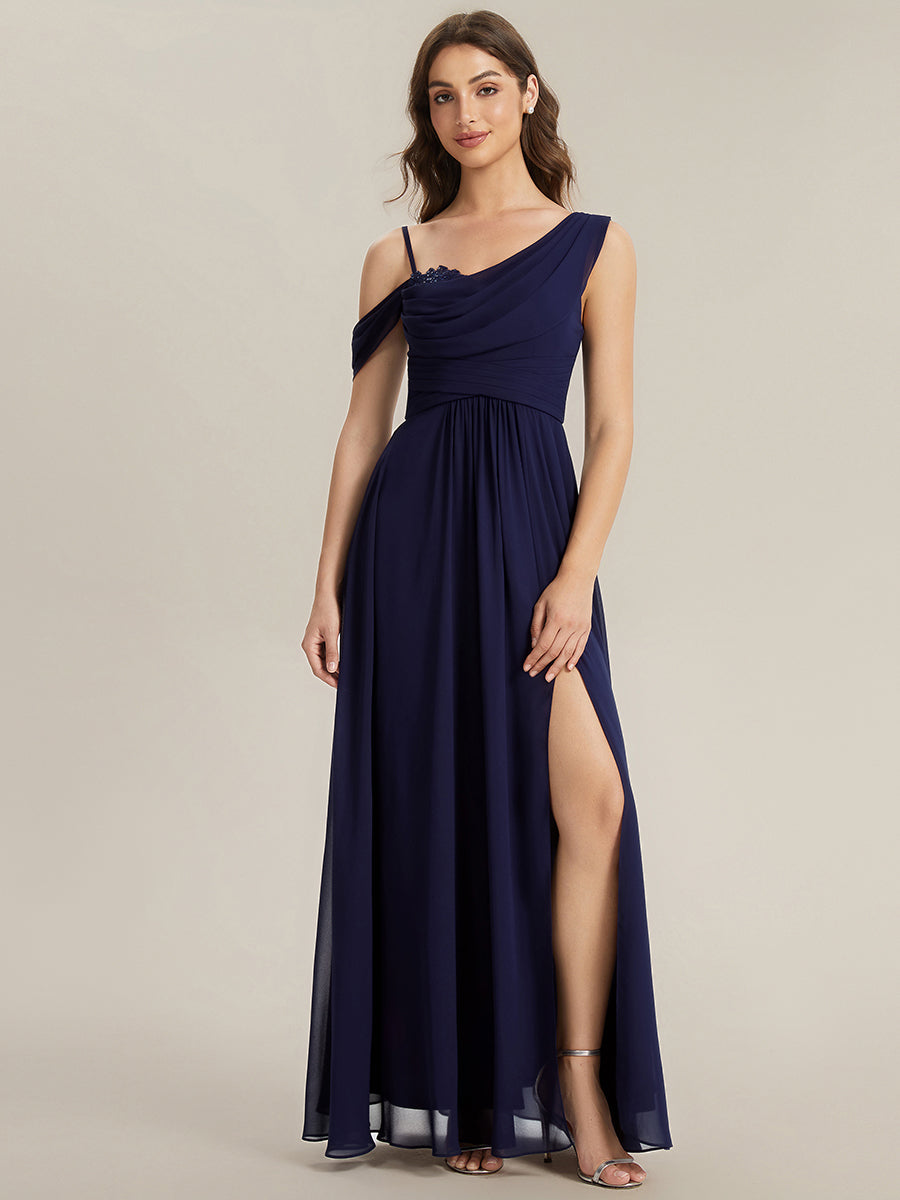 ever ERIKA|Thigh-High Slit Chiffon Dropped shoulders Bridesmaid Dress