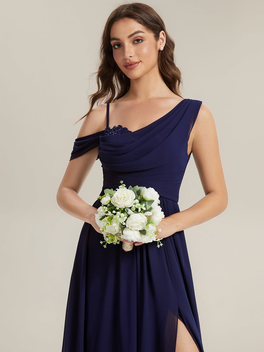 ever ERIKA|Thigh-High Slit Chiffon Dropped shoulders Bridesmaid Dress