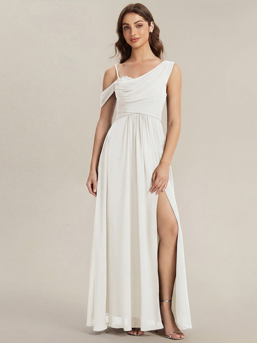 ever ERIKA|Thigh-High Slit Chiffon Dropped shoulders Bridesmaid Dress