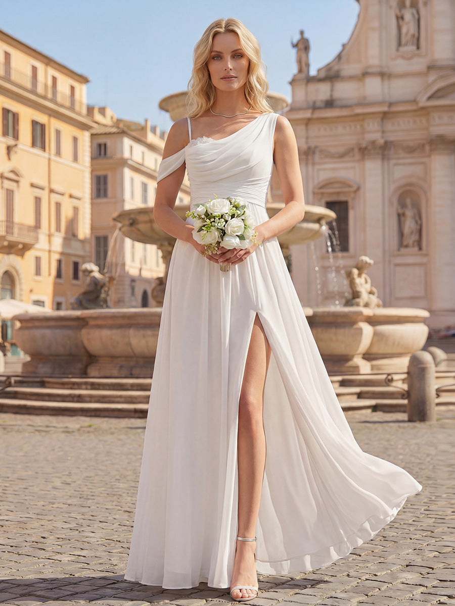 ever ERIKA|Thigh-High Slit Chiffon Dropped shoulders Bridesmaid Dress
