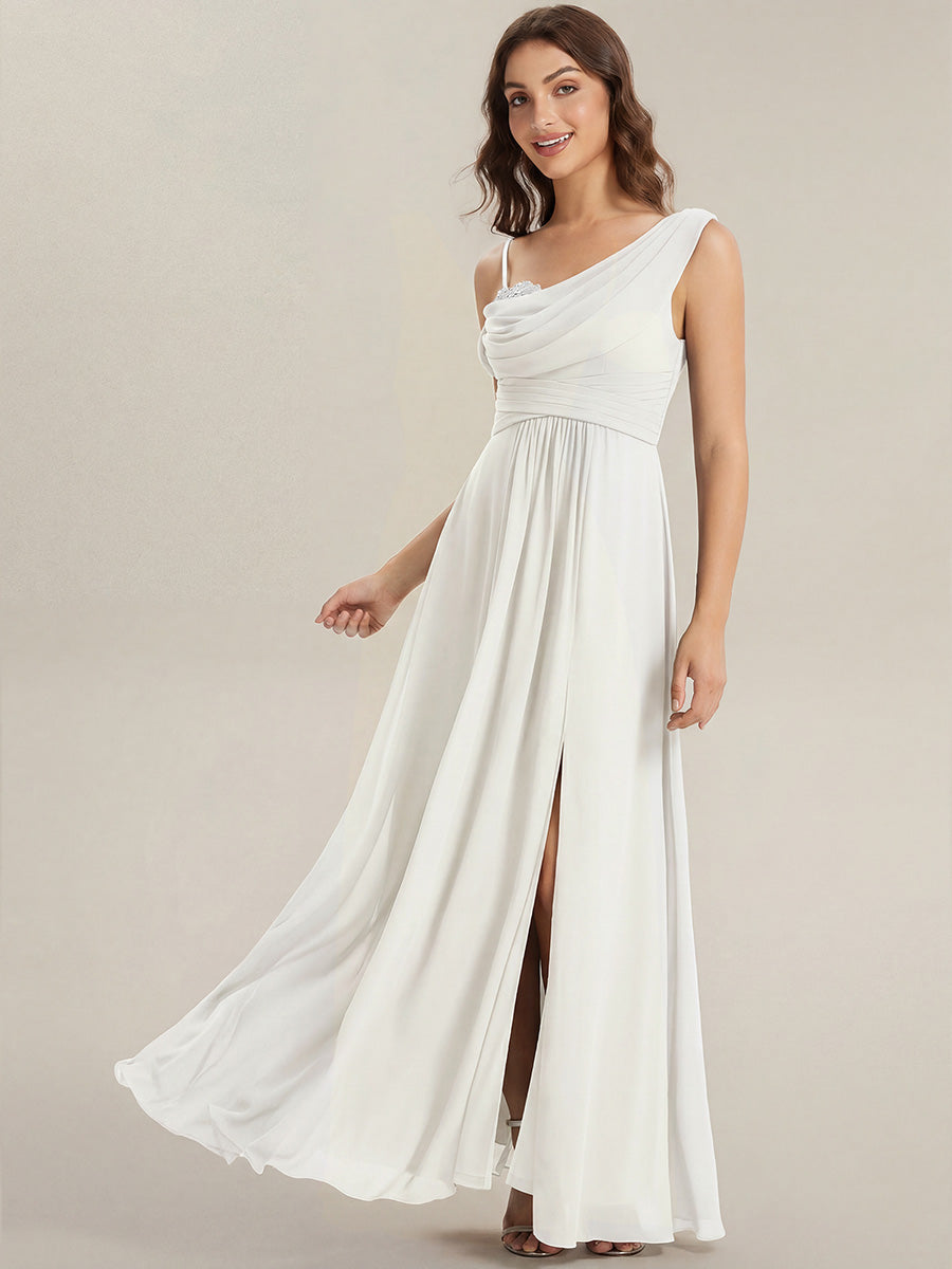 ever ERIKA|Thigh-High Slit Chiffon Dropped shoulders Bridesmaid Dress