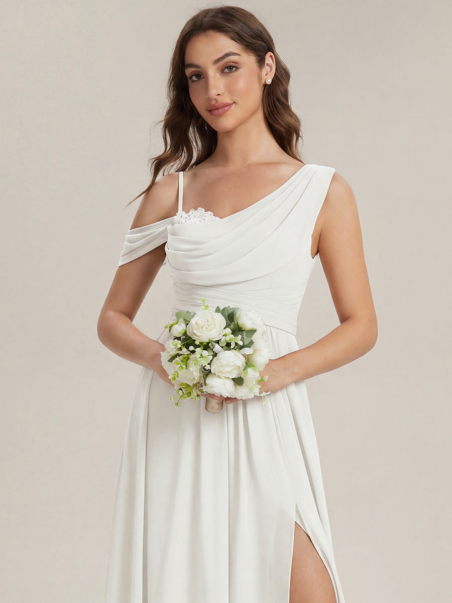 ever ERIKA|Thigh-High Slit Chiffon Dropped shoulders Bridesmaid Dress
