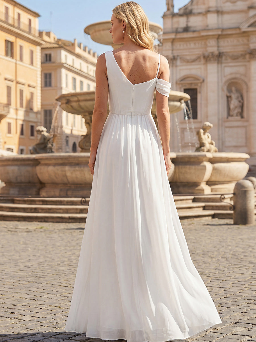 ever ERIKA|Thigh-High Slit Chiffon Dropped shoulders Bridesmaid Dress