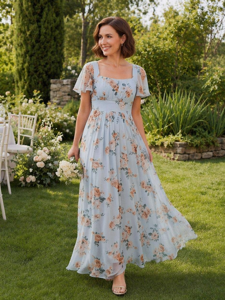 ever AVIEL|Ruched Chiffon Ruffle Sleeve Bridesmaid Dress