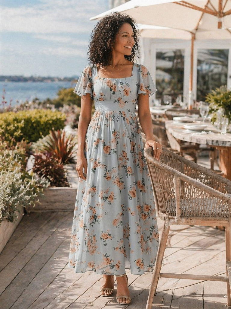 ever AVIEL|Ruched Chiffon Ruffle Sleeve Bridesmaid Dress