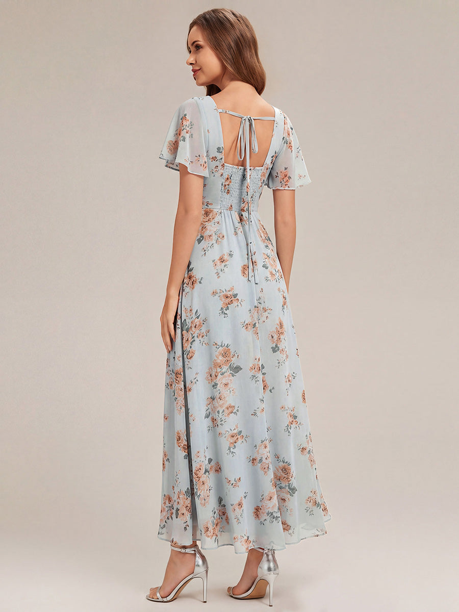 ever AVIEL|Ruched Chiffon Ruffle Sleeve Bridesmaid Dress