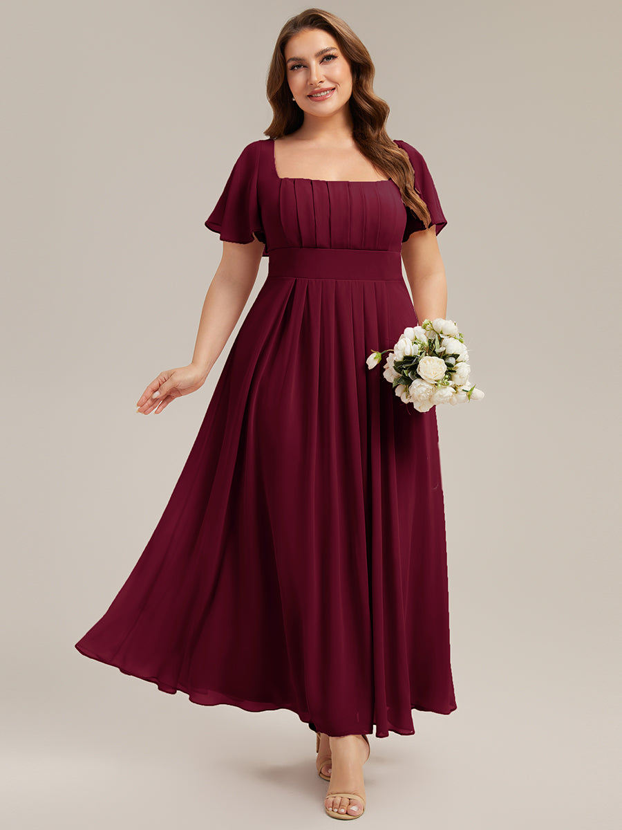 ever AVIEL|Ruched Chiffon Ruffle Sleeve Bridesmaid Dress