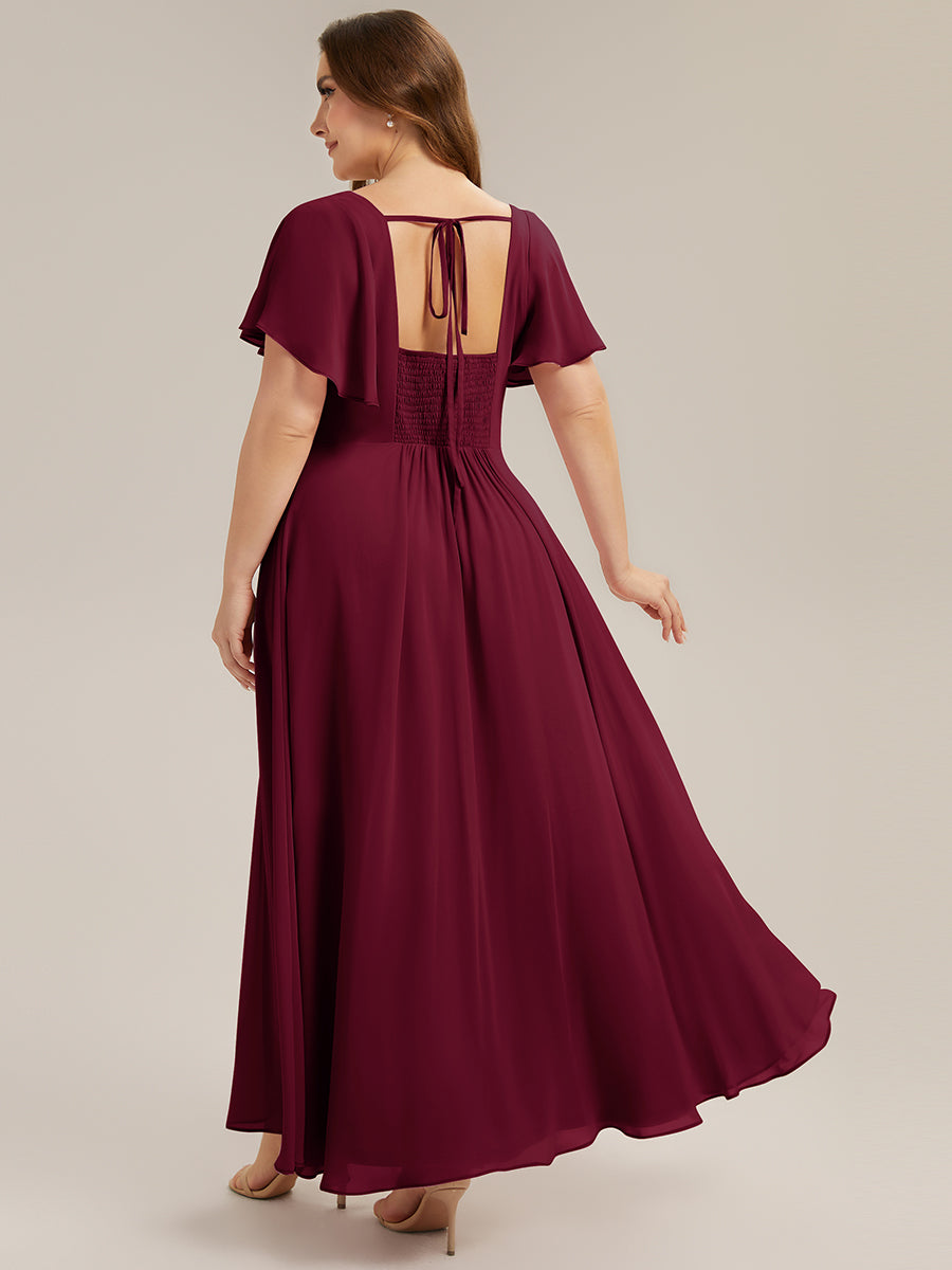 ever AVIEL|Ruched Chiffon Ruffle Sleeve Bridesmaid Dress