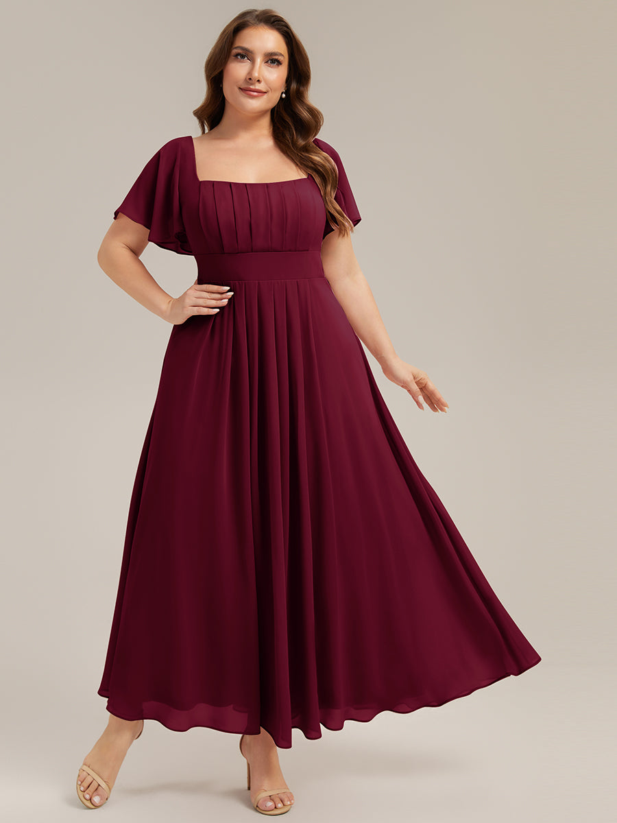 ever AVIEL|Ruched Chiffon Ruffle Sleeve Bridesmaid Dress