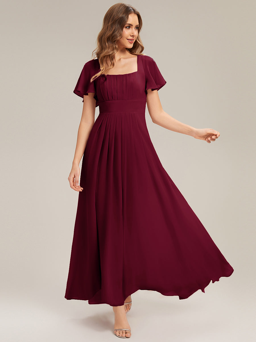 ever AVIEL|Ruched Chiffon Ruffle Sleeve Bridesmaid Dress