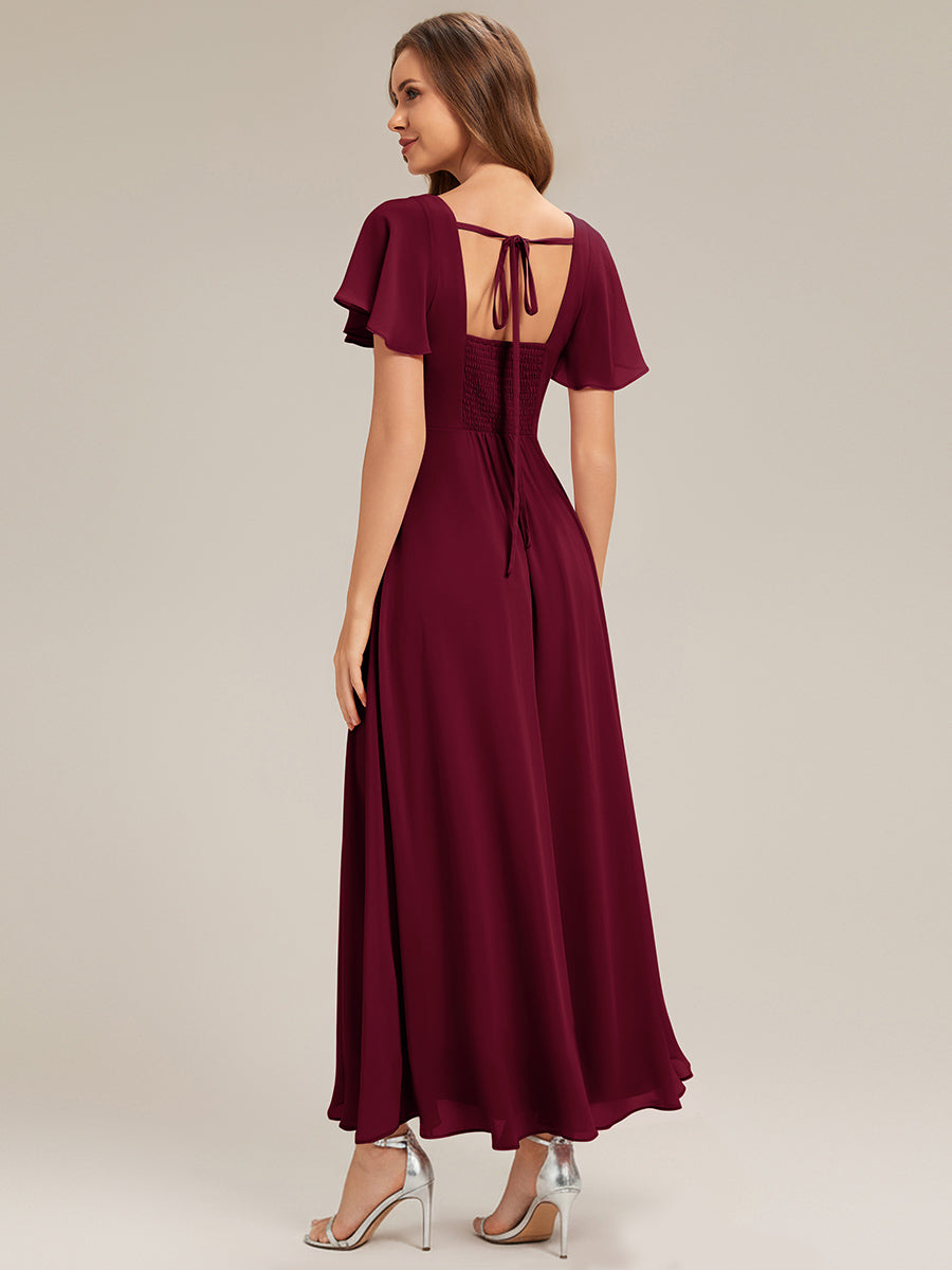 ever AVIEL|Ruched Chiffon Ruffle Sleeve Bridesmaid Dress