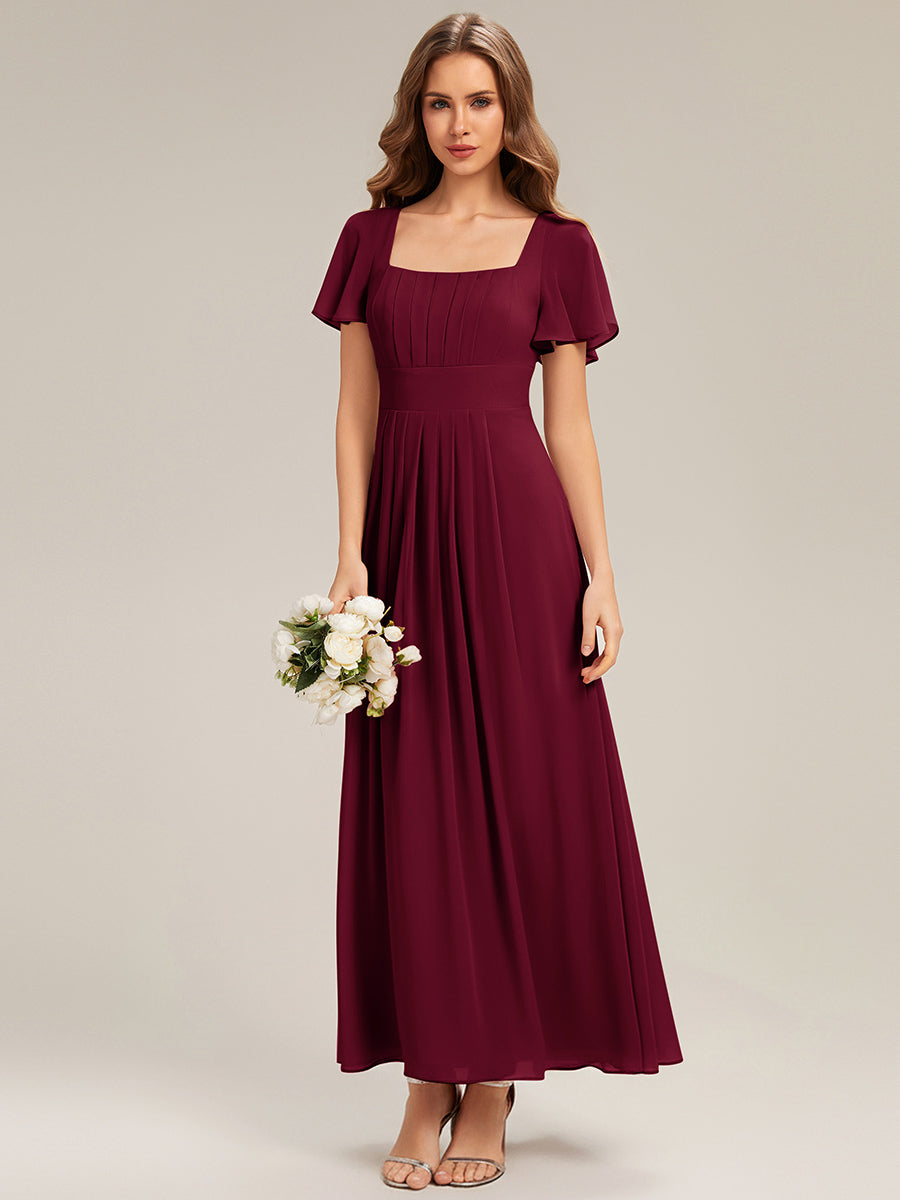 ever AVIEL|Ruched Chiffon Ruffle Sleeve Bridesmaid Dress