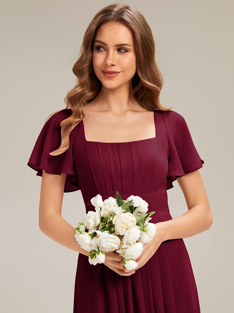 ever AVIEL|Ruched Chiffon Ruffle Sleeve Bridesmaid Dress