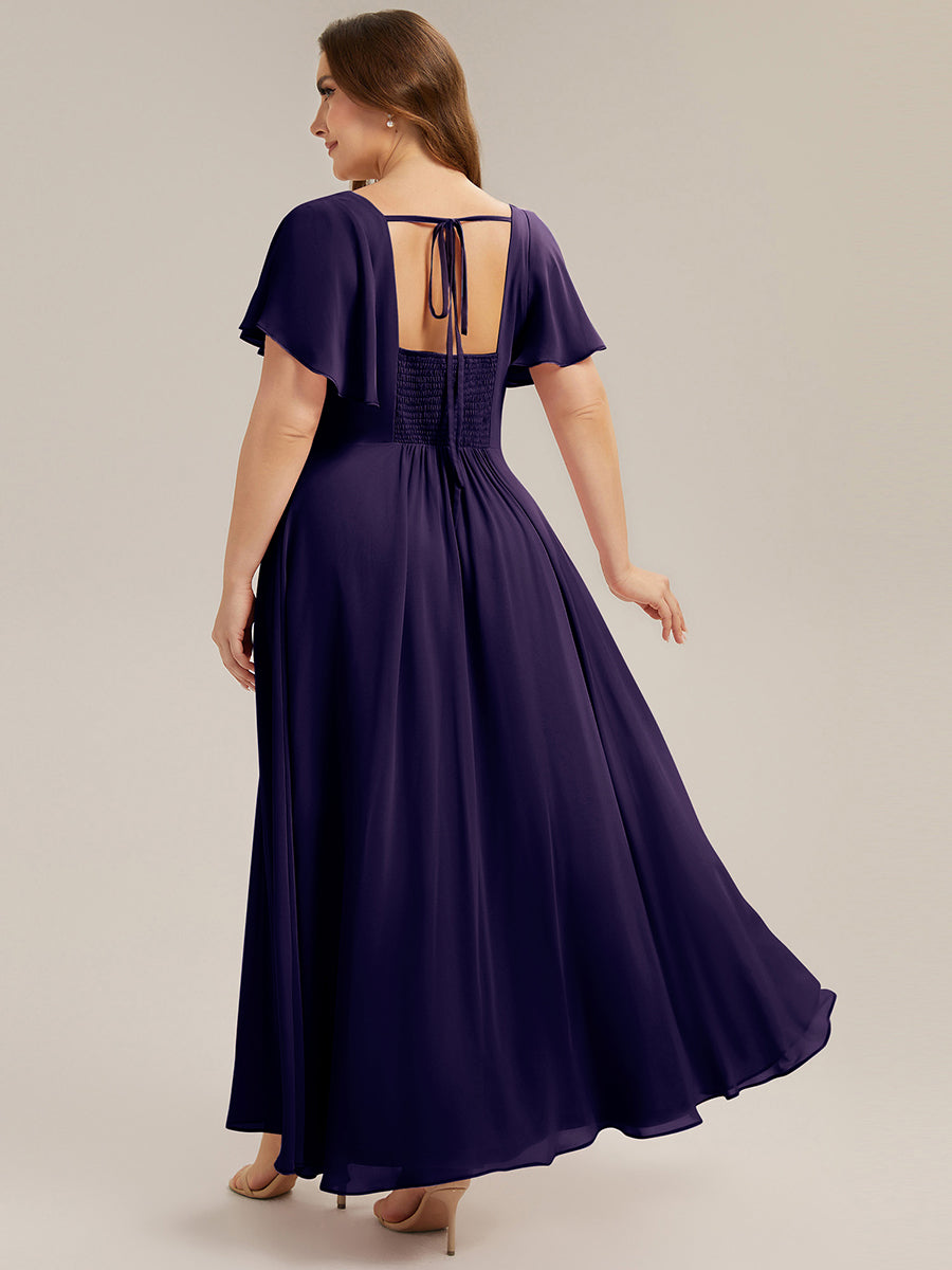 ever AVIEL|Ruched Chiffon Ruffle Sleeve Bridesmaid Dress