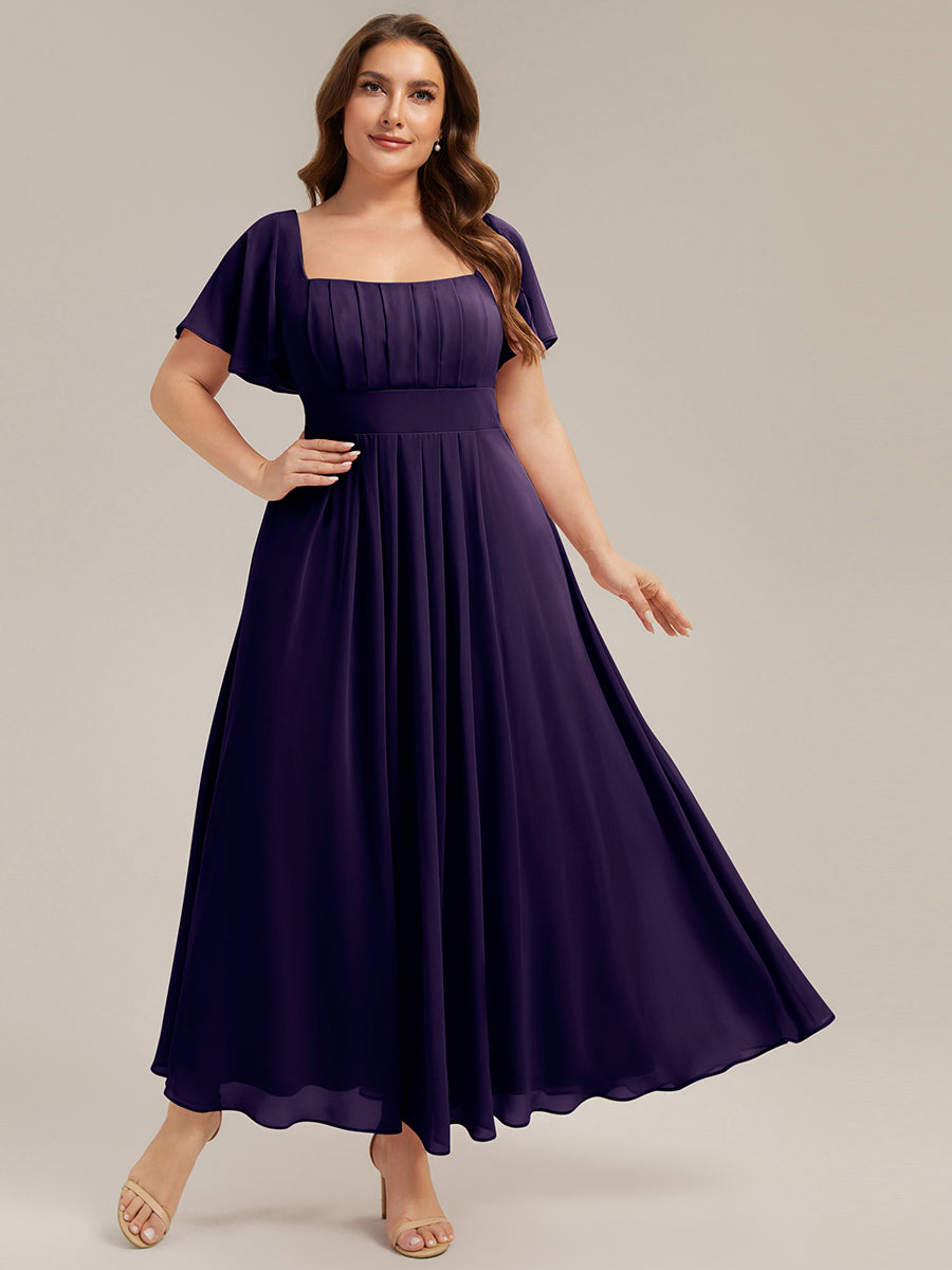 ever AVIEL|Ruched Chiffon Ruffle Sleeve Bridesmaid Dress