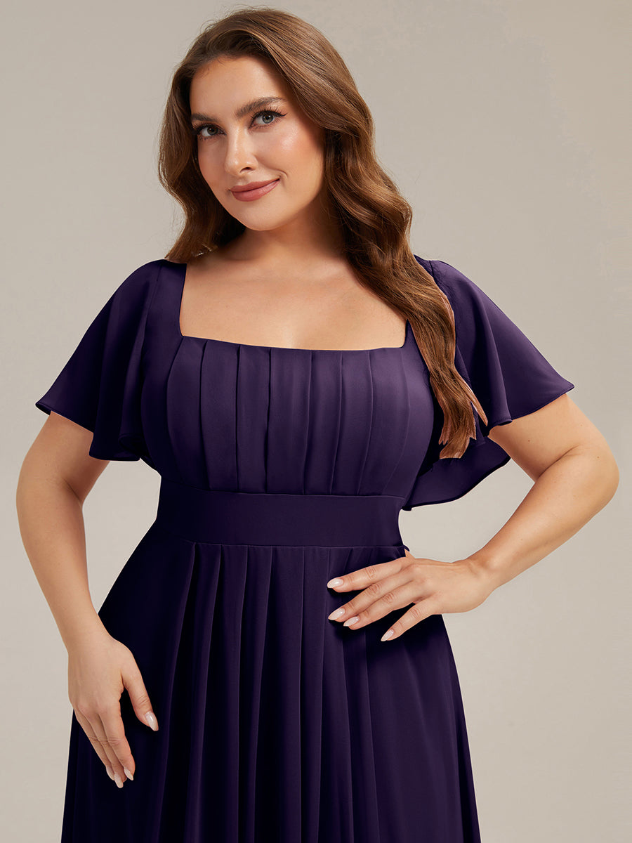 ever AVIEL|Ruched Chiffon Ruffle Sleeve Bridesmaid Dress