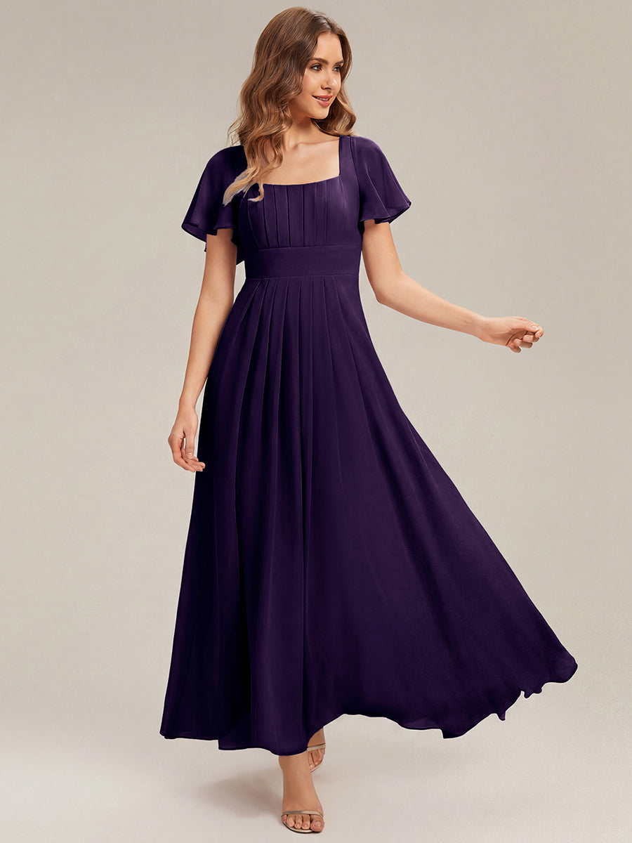 ever AVIEL|Ruched Chiffon Ruffle Sleeve Bridesmaid Dress