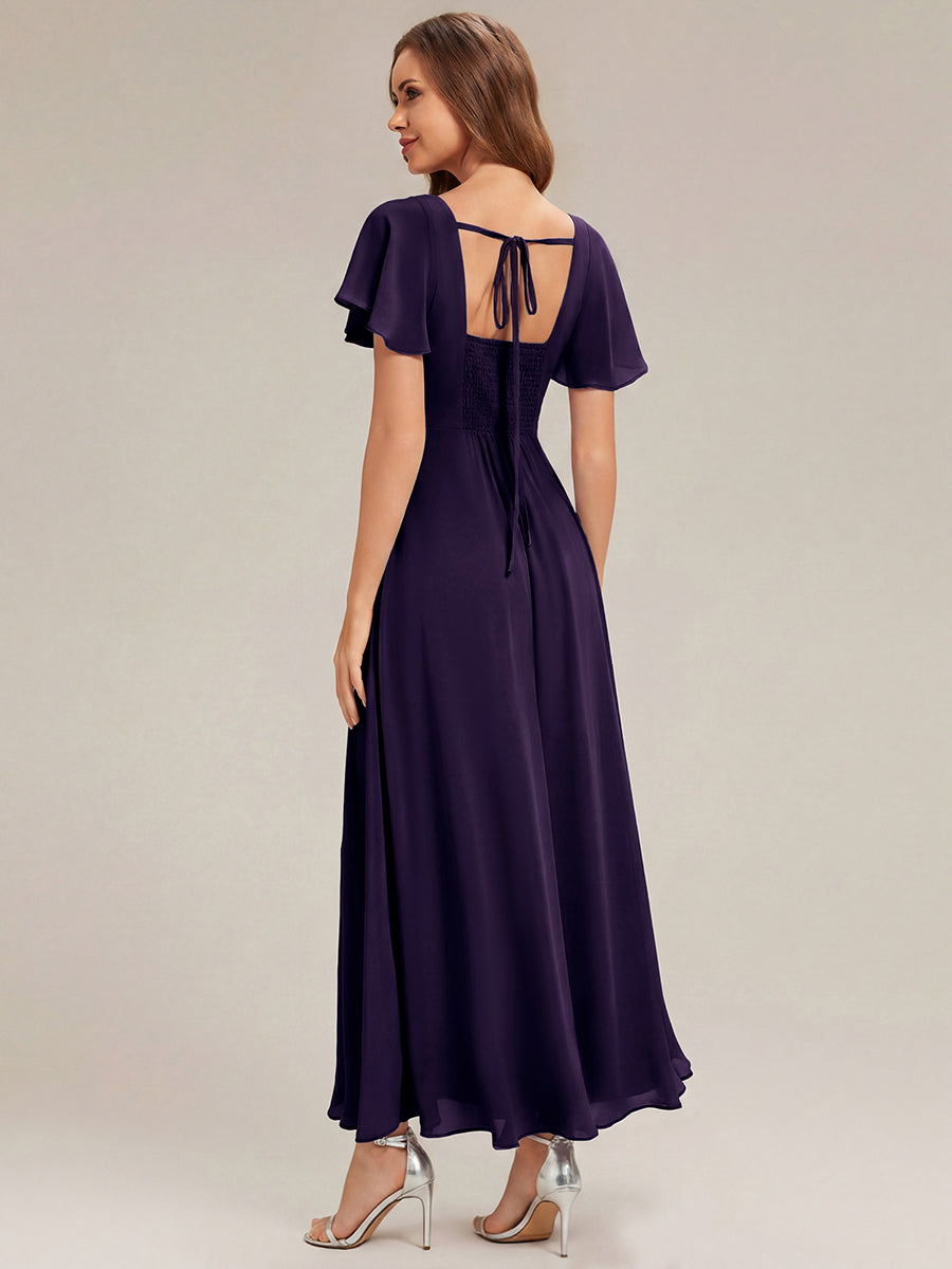 ever AVIEL|Ruched Chiffon Ruffle Sleeve Bridesmaid Dress