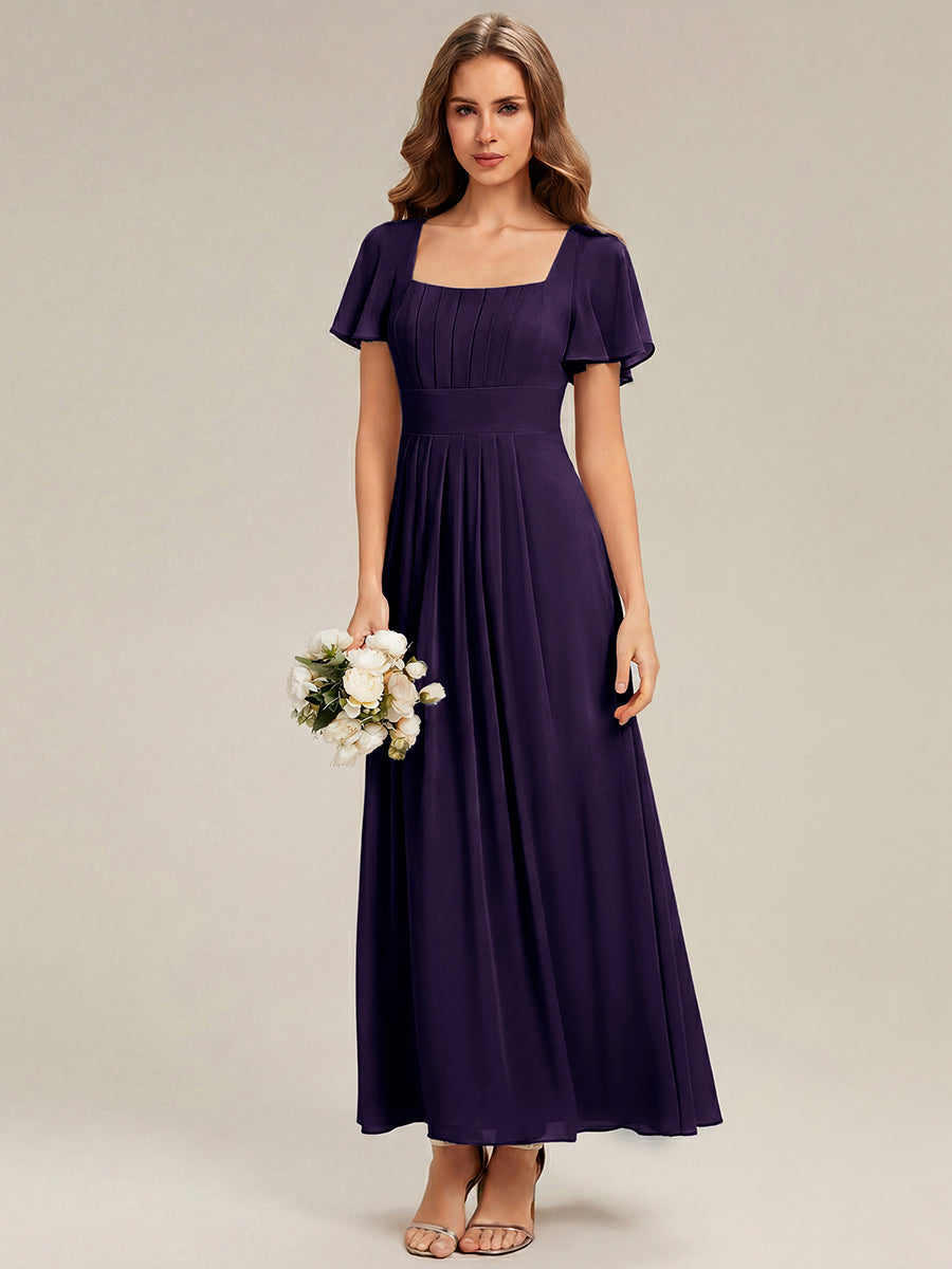 ever AVIEL|Ruched Chiffon Ruffle Sleeve Bridesmaid Dress