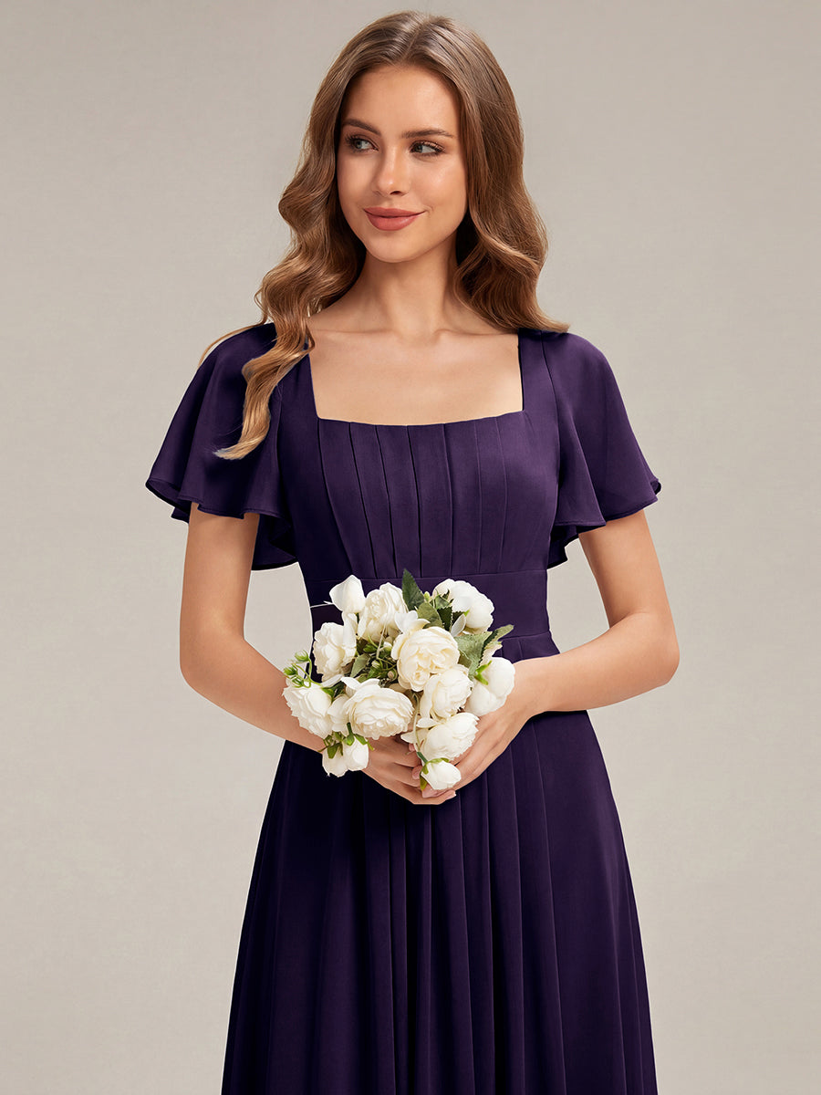 ever AVIEL|Ruched Chiffon Ruffle Sleeve Bridesmaid Dress