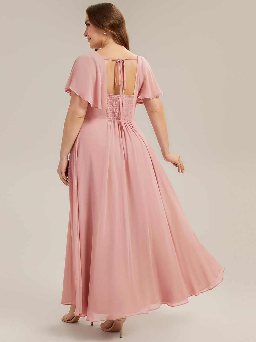 ever AVIEL|Ruched Chiffon Ruffle Sleeve Bridesmaid Dress