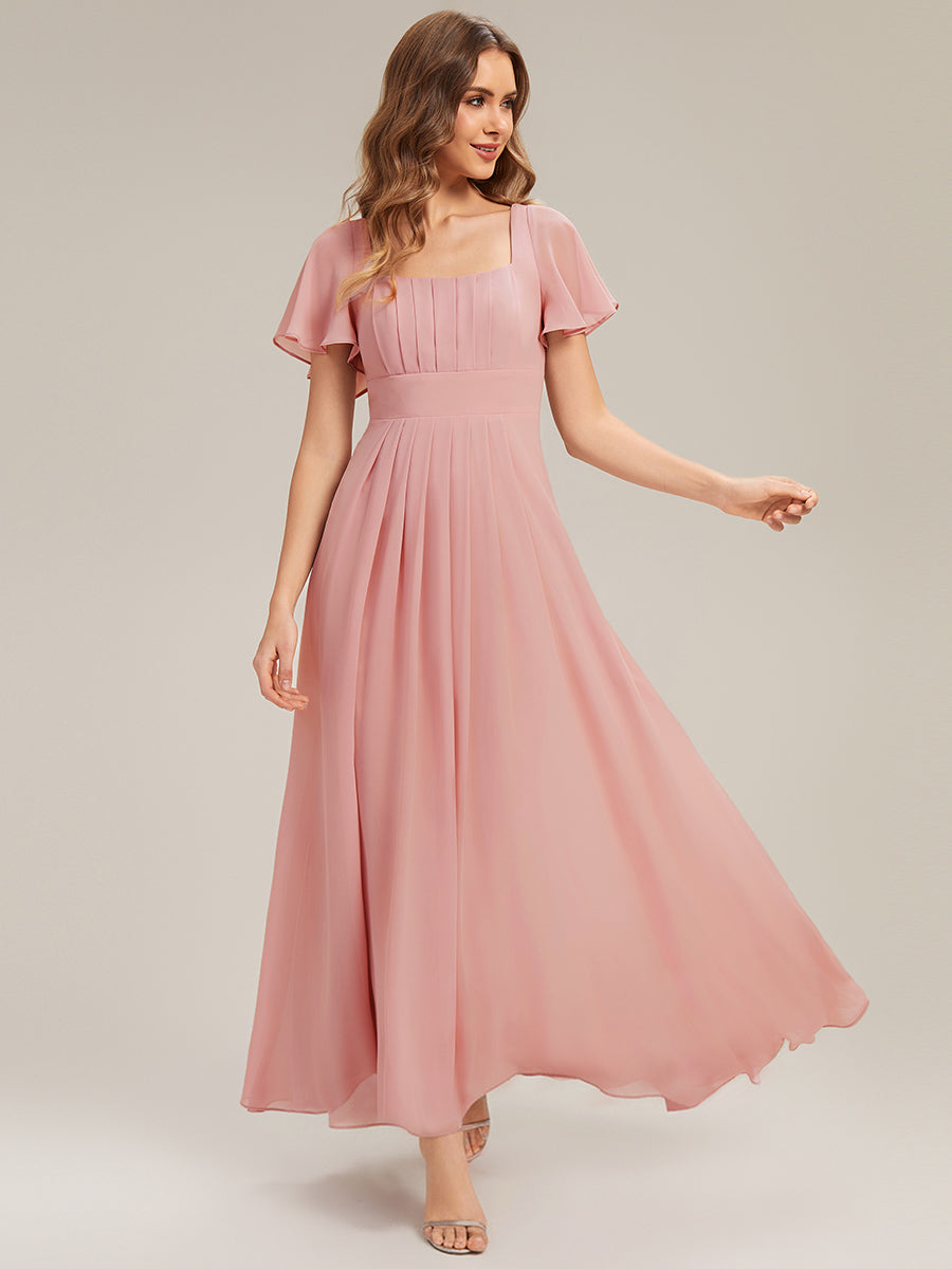 ever AVIEL|Ruched Chiffon Ruffle Sleeve Bridesmaid Dress