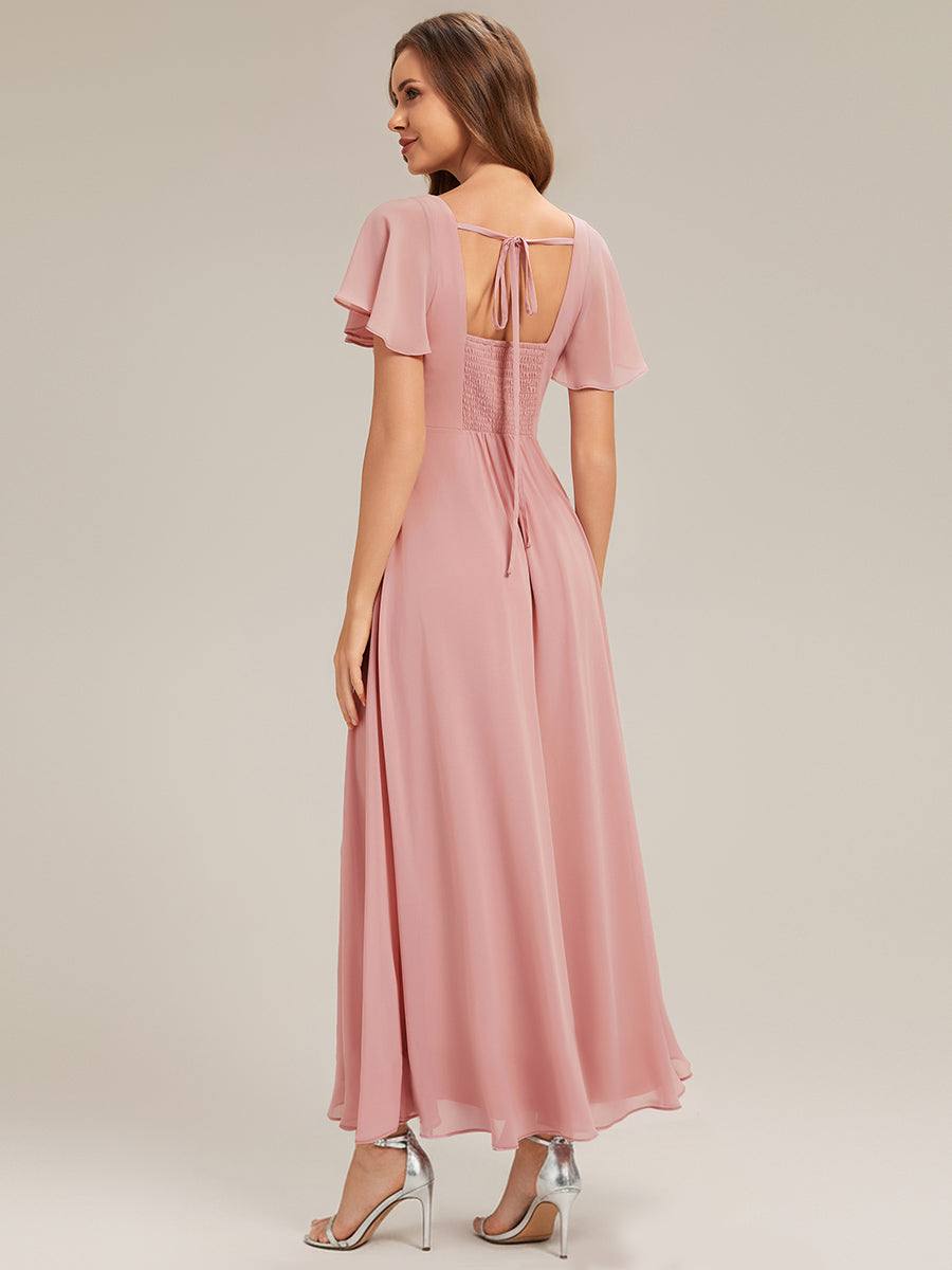 ever AVIEL|Ruched Chiffon Ruffle Sleeve Bridesmaid Dress