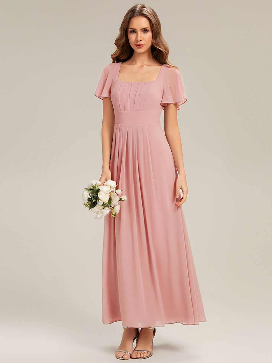 ever AVIEL|Ruched Chiffon Ruffle Sleeve Bridesmaid Dress