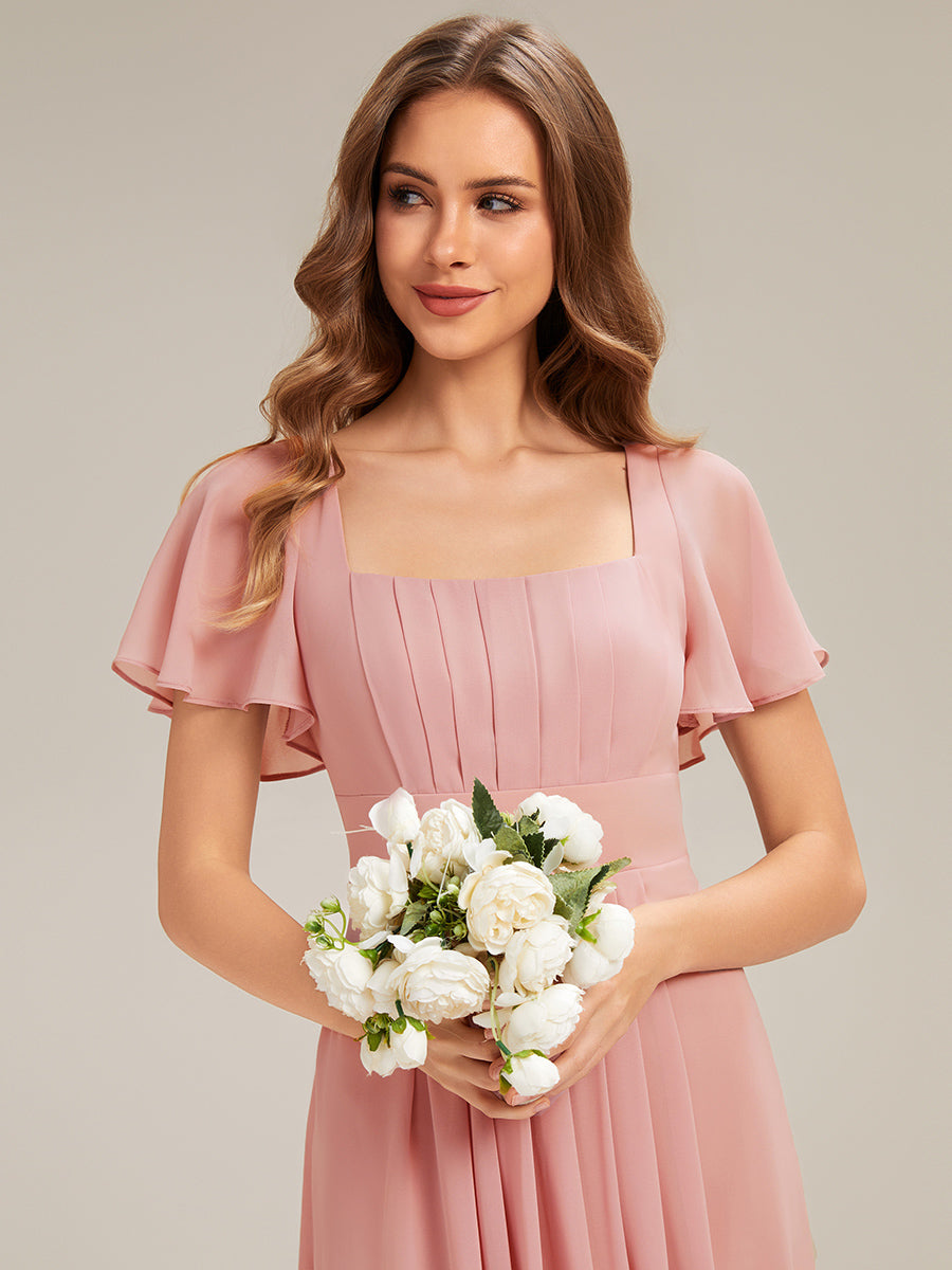 ever AVIEL|Ruched Chiffon Ruffle Sleeve Bridesmaid Dress