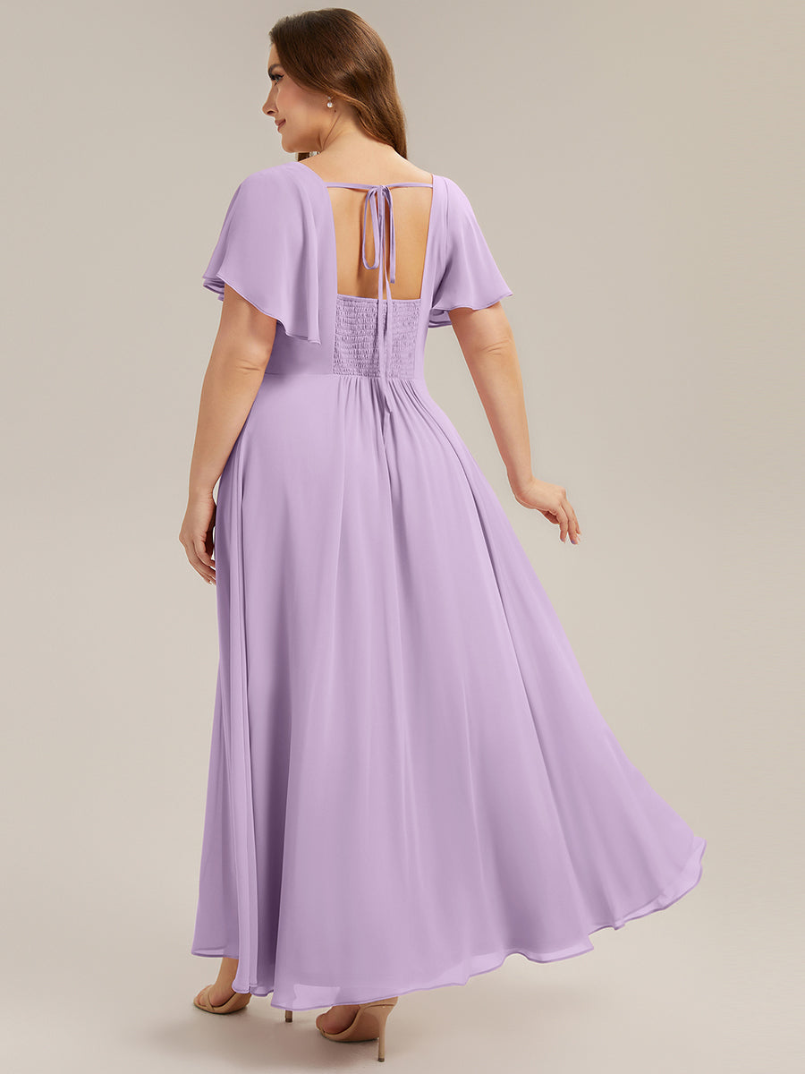 ever AVIEL|Ruched Chiffon Ruffle Sleeve Bridesmaid Dress