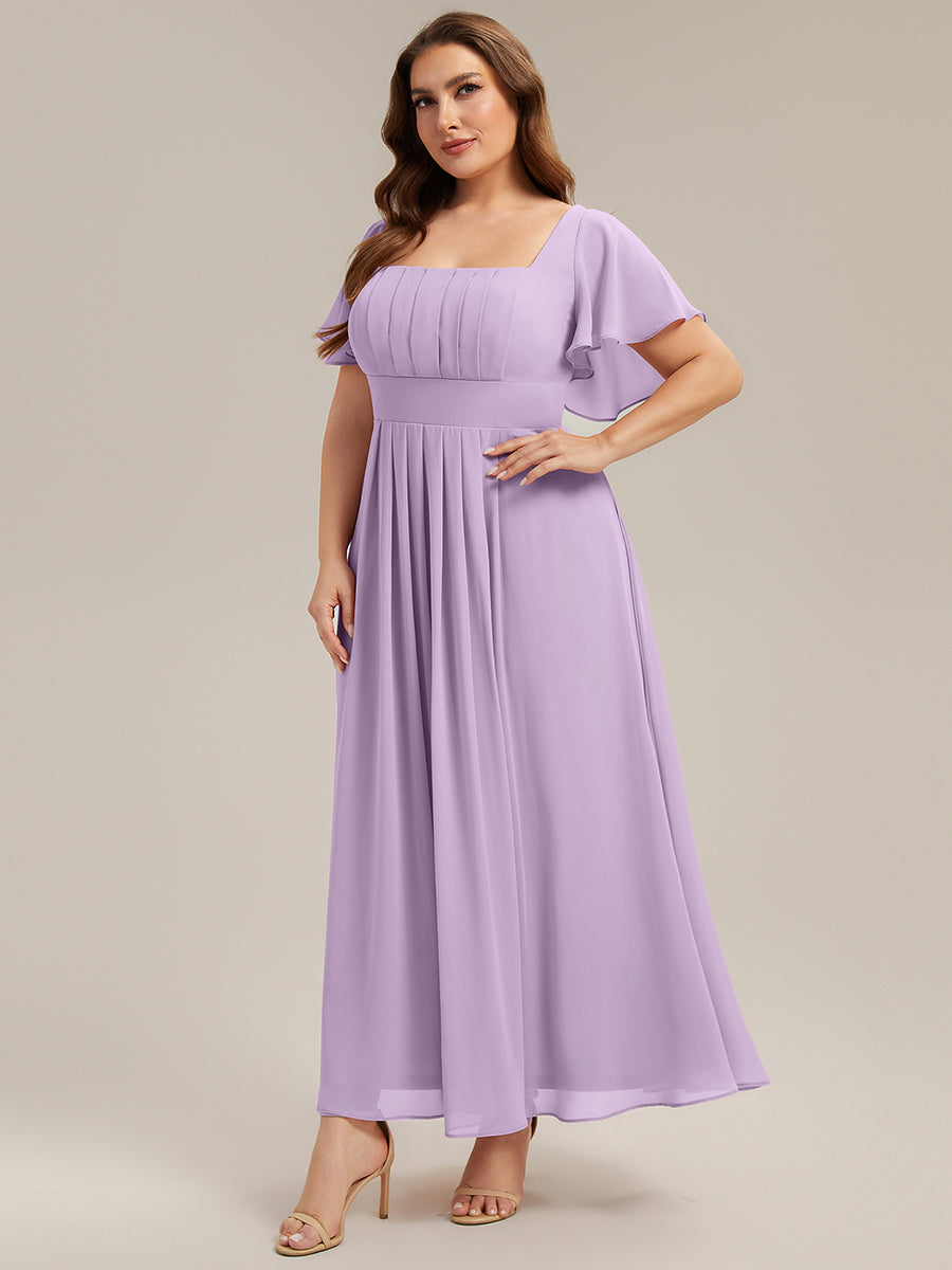 ever AVIEL|Ruched Chiffon Ruffle Sleeve Bridesmaid Dress