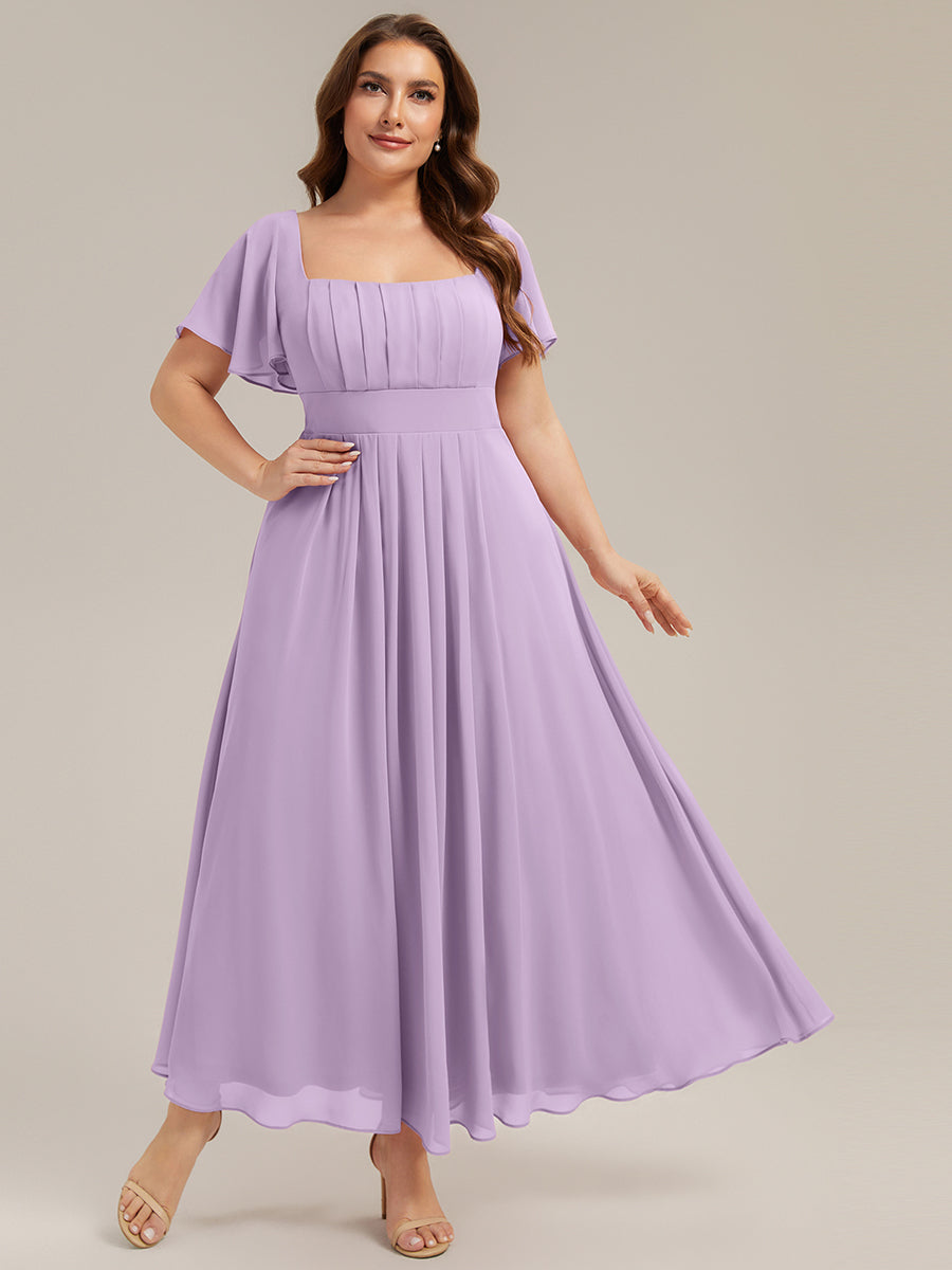 ever AVIEL|Ruched Chiffon Ruffle Sleeve Bridesmaid Dress