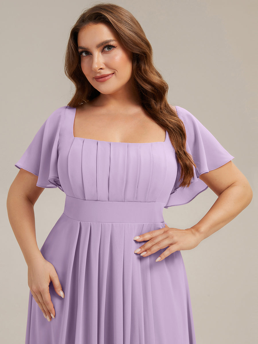 ever AVIEL|Ruched Chiffon Ruffle Sleeve Bridesmaid Dress