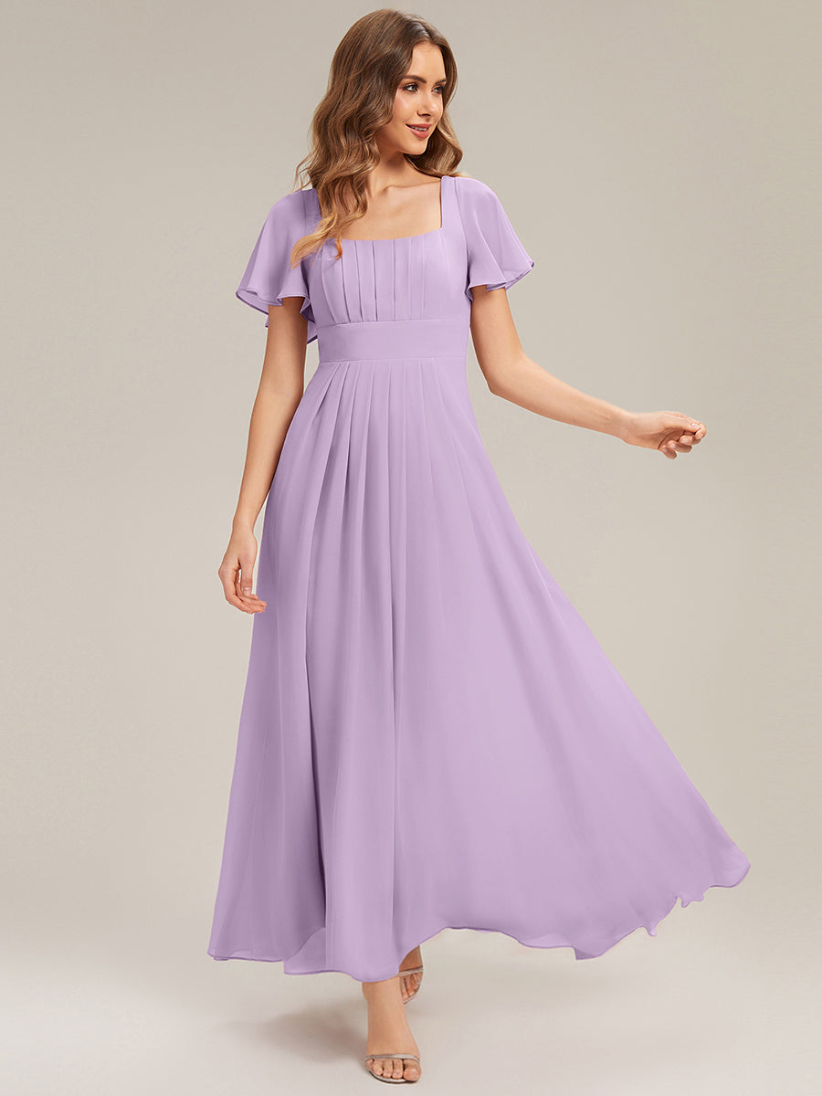 ever AVIEL|Ruched Chiffon Ruffle Sleeve Bridesmaid Dress