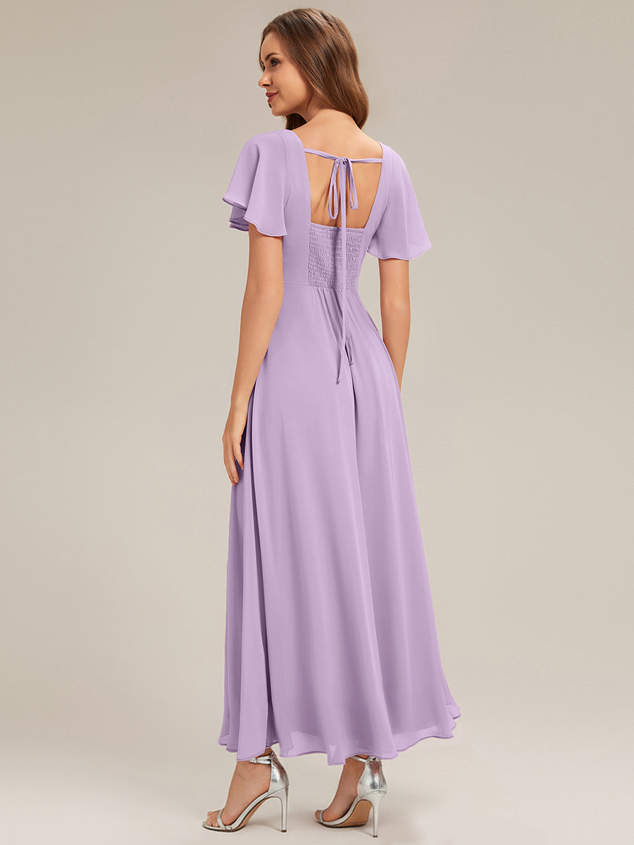 ever AVIEL|Ruched Chiffon Ruffle Sleeve Bridesmaid Dress