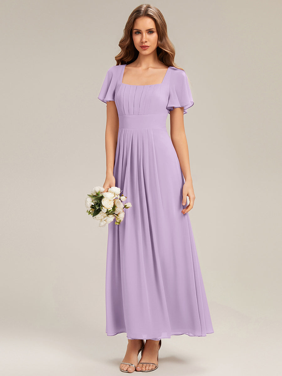 ever AVIEL|Ruched Chiffon Ruffle Sleeve Bridesmaid Dress