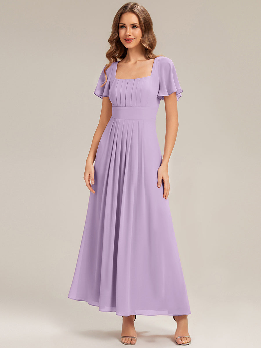 ever AVIEL|Ruched Chiffon Ruffle Sleeve Bridesmaid Dress