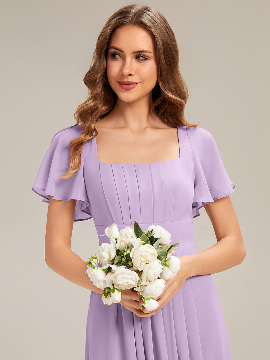 ever AVIEL|Ruched Chiffon Ruffle Sleeve Bridesmaid Dress