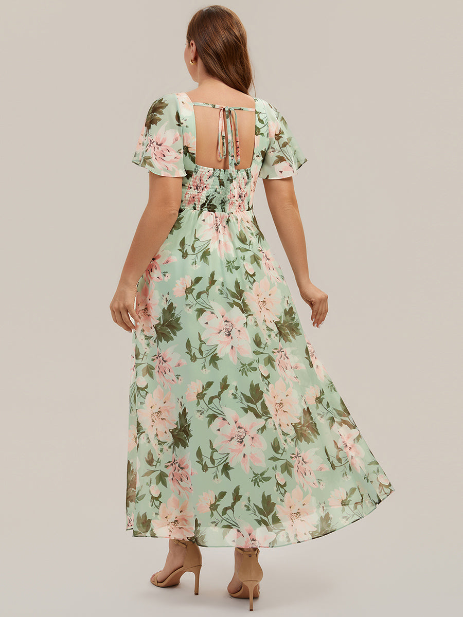 ever AVIEL|Ruched Chiffon Ruffle Sleeve Bridesmaid Dress