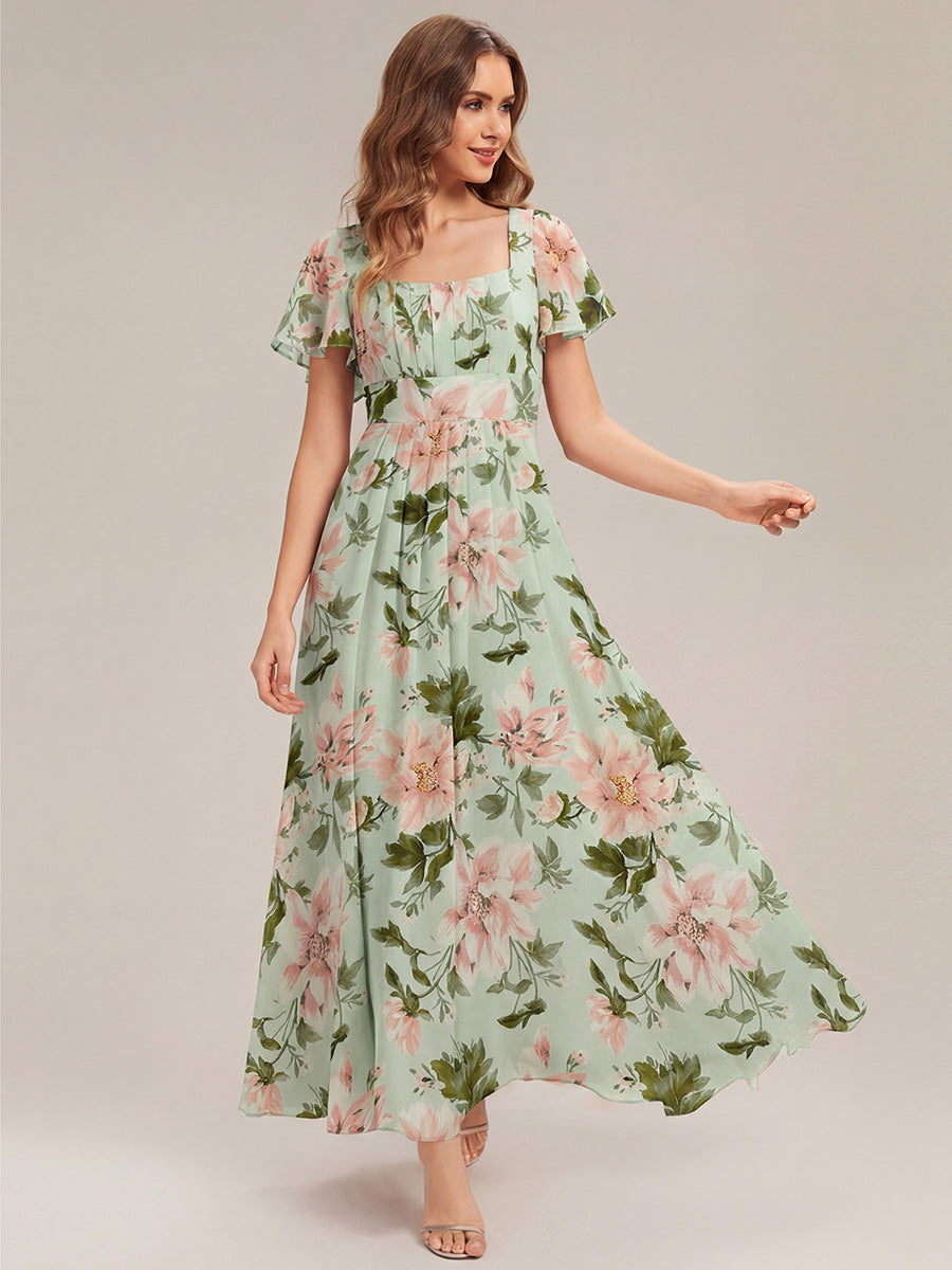 ever AVIEL|Ruched Chiffon Ruffle Sleeve Bridesmaid Dress