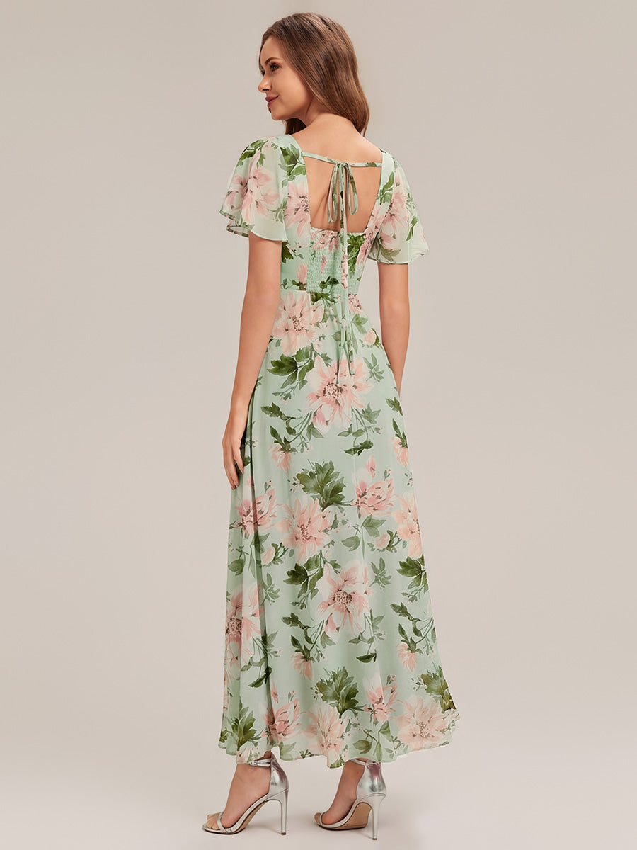 ever AVIEL|Ruched Chiffon Ruffle Sleeve Bridesmaid Dress