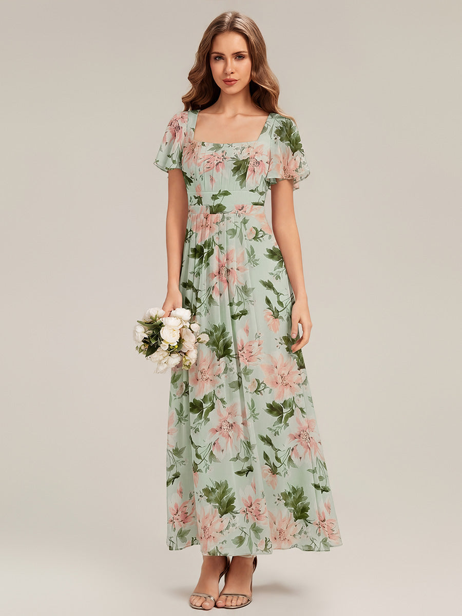 ever AVIEL|Ruched Chiffon Ruffle Sleeve Bridesmaid Dress