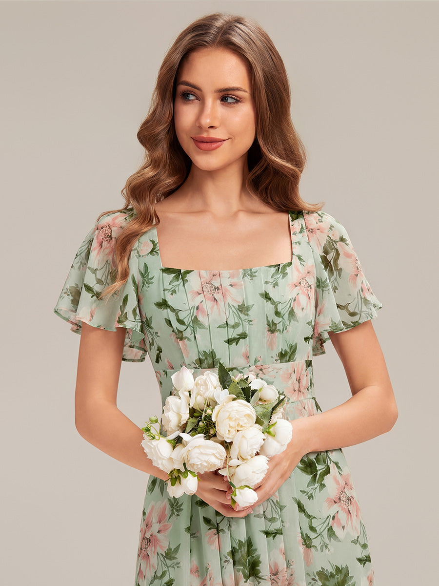 ever AVIEL|Ruched Chiffon Ruffle Sleeve Bridesmaid Dress