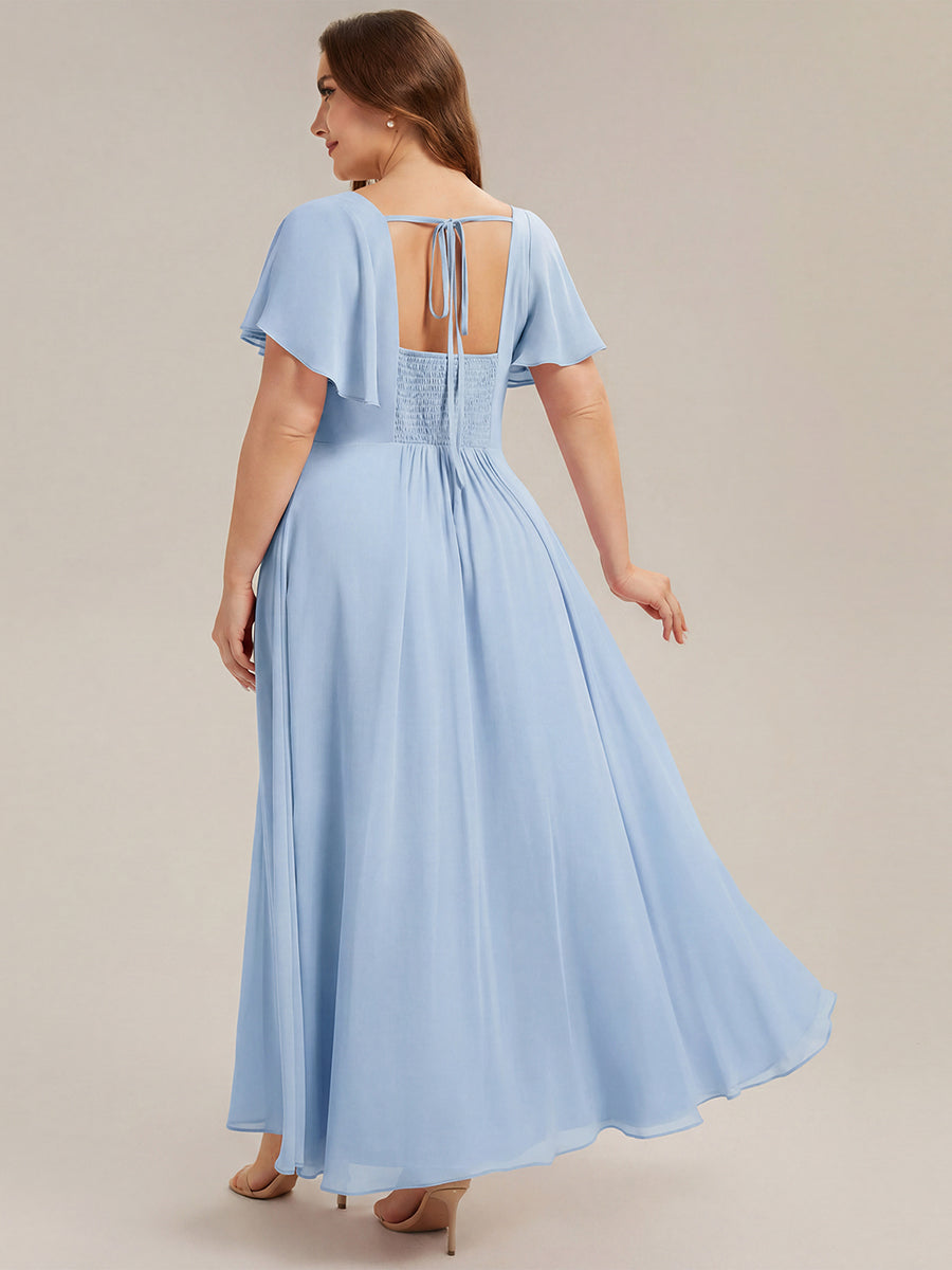 ever AVIEL|Ruched Chiffon Ruffle Sleeve Bridesmaid Dress
