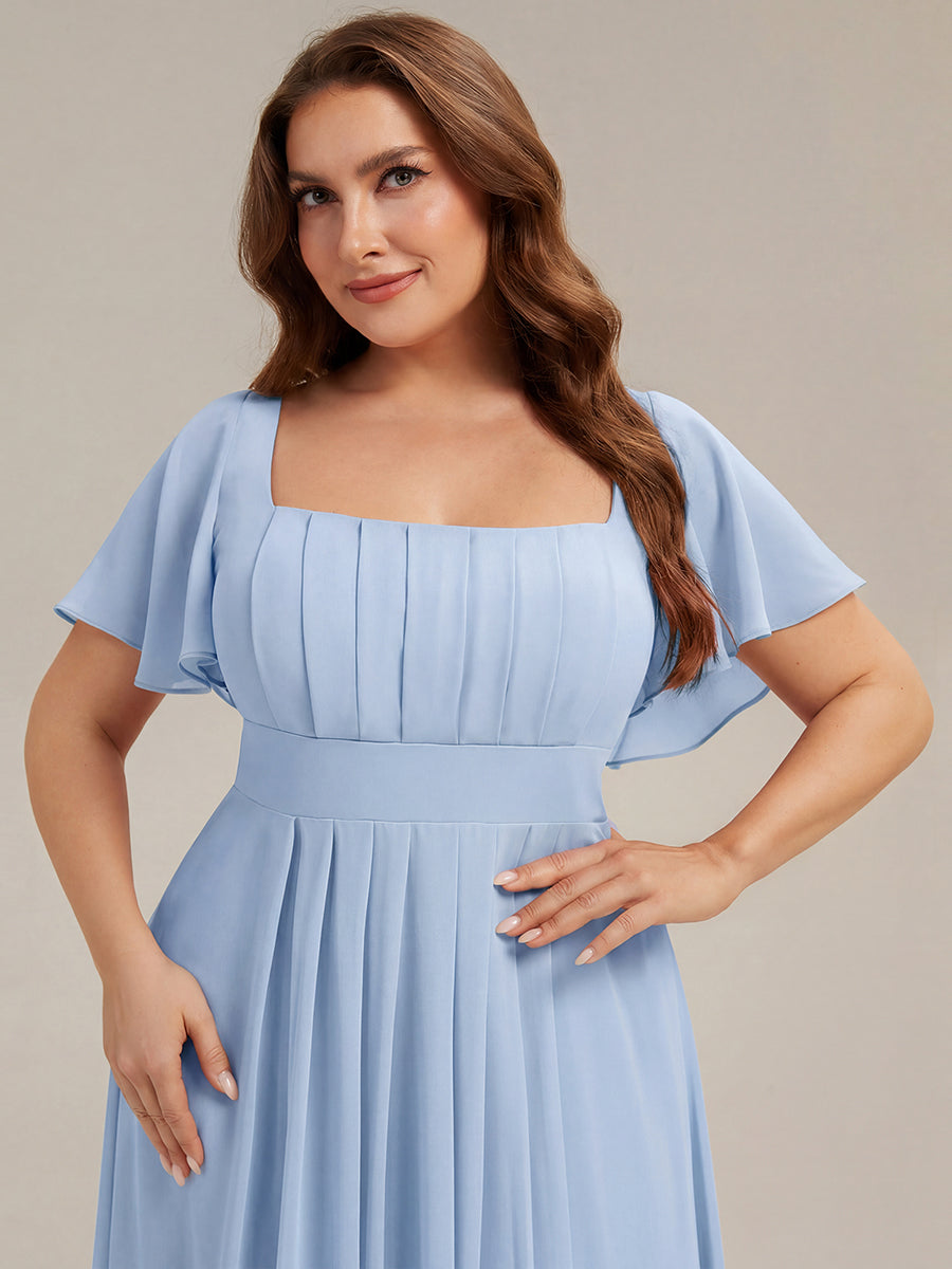 ever AVIEL|Ruched Chiffon Ruffle Sleeve Bridesmaid Dress