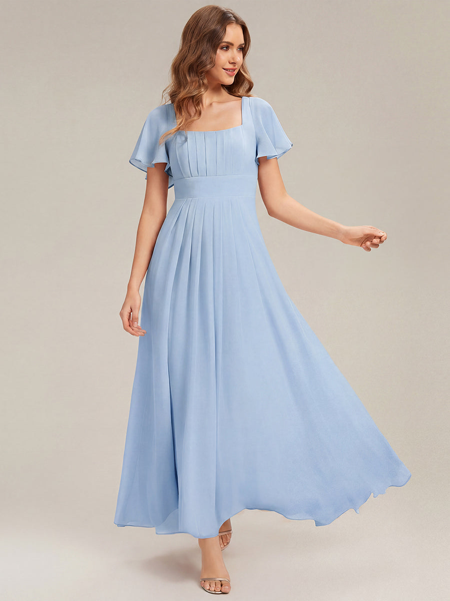 ever AVIEL|Ruched Chiffon Ruffle Sleeve Bridesmaid Dress