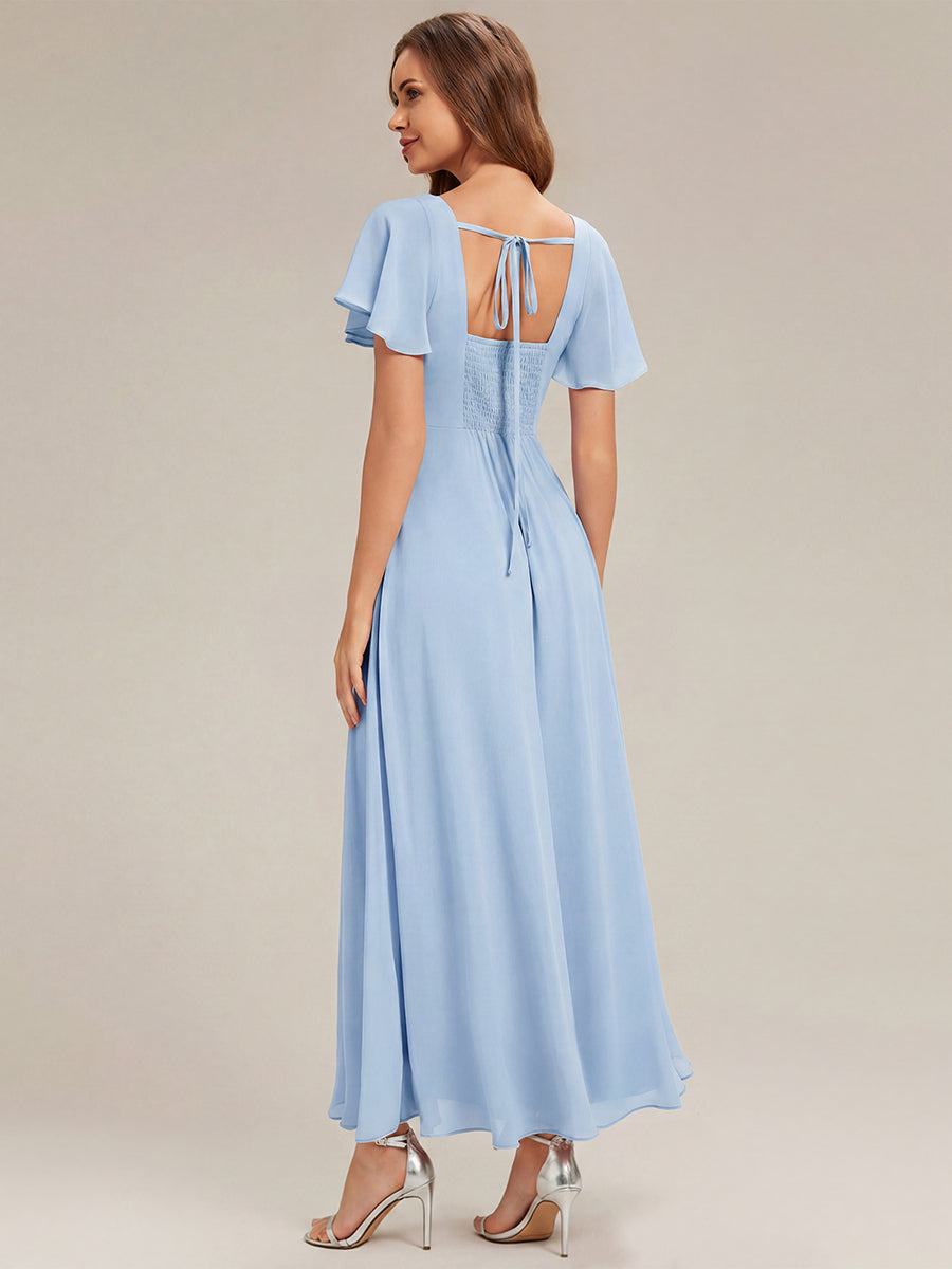 ever AVIEL|Ruched Chiffon Ruffle Sleeve Bridesmaid Dress