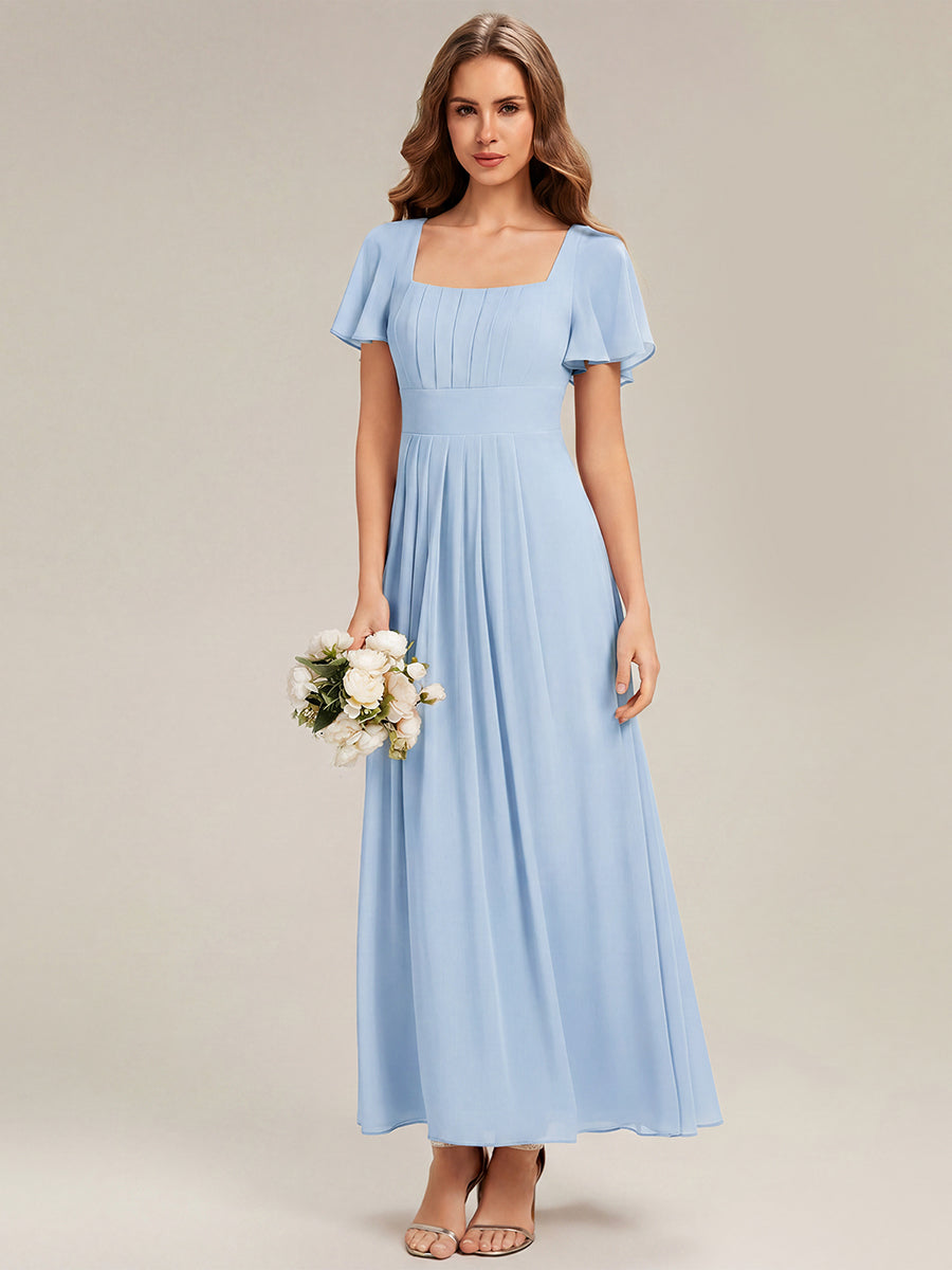 ever AVIEL|Ruched Chiffon Ruffle Sleeve Bridesmaid Dress