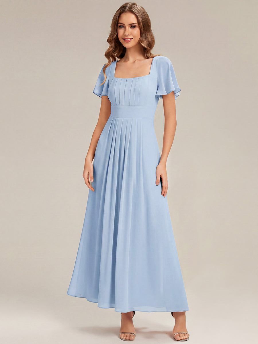 ever AVIEL|Ruched Chiffon Ruffle Sleeve Bridesmaid Dress